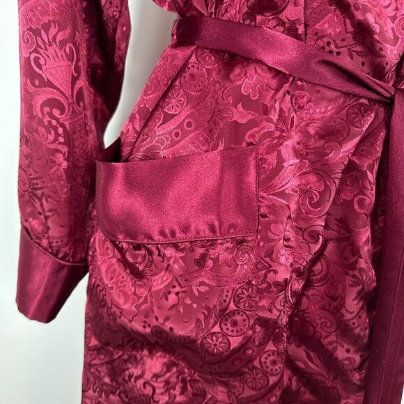 Vintage Victoria's Secret Gold Label Robe w/belt Womens P/S Maroon Floral Satin - Picture 4 of 15